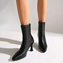 Botas de mujer estilo británico 2026 nuevas primavera/otoño botas talla grande con cremallera lateral botas Chelsea para otoño/invierno - Negro - Ver 3