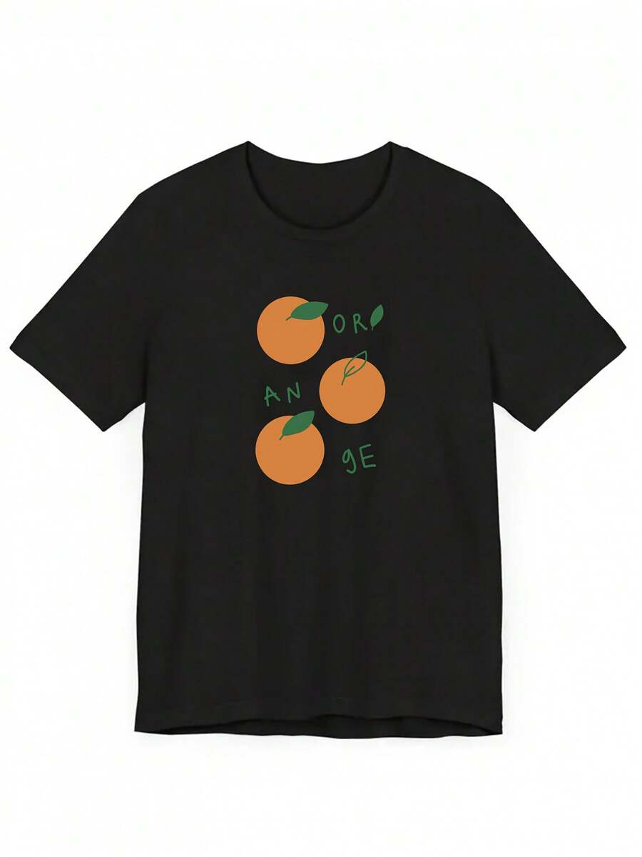 Women's Short-Sleeved T-Shirt, Personalized, New Spring/Summer 2026 Collection, With Cartoon Letter Print In Cherry Tomato Orange, Suitable For Summer, Y2K Clothing - Unisex Loose Cotton Short-Sleeved Round Neck T-Shirt, Urban Vintage Style. - 黑色 1 - 查看 1