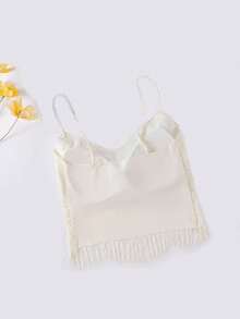 RUIWY Tassel Lace Camisole With Padded Bust, Breathable Tube Top For Layering, Prevents Wardrobe Malfunction White Casual Summer - White - View 6