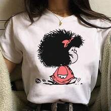 Mafalda T-Shirts For Women, Harajuku Style, Japanese Anime, 2000s Women's Top, Short Sleeve Clothing - Urban Vintage Style, Unisex, Loose Cotton, Round Neck. - 白色 - 查看 5