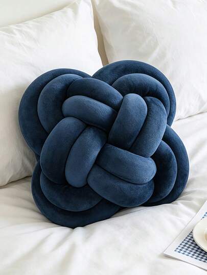 1pc Nordic Style Knotted Throw Pillow, Creative Woven Sofa Cushion, Decorative Pillow, Made Of Spandex, Soft & Comfortable, Modern Minimalist Accent Pillow For Living Room Sofa Bedroom, Available In Small And Large Sizes, Navy Blue