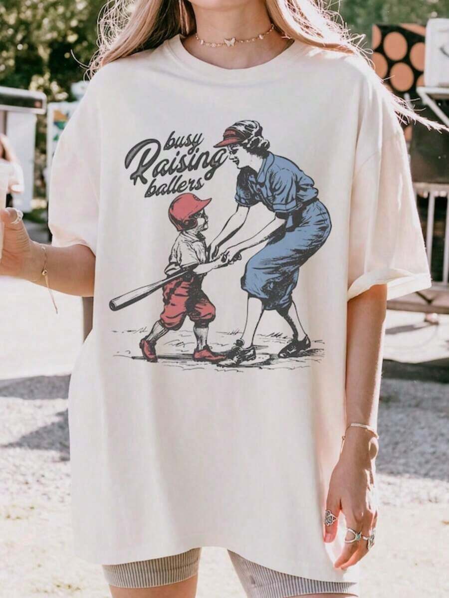 New 2026 Collection: Cotton Baseball Mom T-Shirt, Vintage Baseball Team Mom T-Shirt, Baseball Mom T-Shirt, De-Ball Mom T-Shirt - 白色 - 查看 1