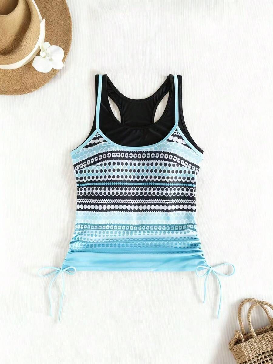 Women's Sexy Bikini Swimsuit With Skirt, Adjustable Drawstrings And Quick-Drying Fabric – Beach Style - 藍色 - 查看 1