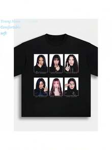 Camiseta estampada 100% moderna y casual, con cuello redondo suave y mangas cortas, modelo más reciente de 2026, camiseta distintiva con estampado de ojo de gato 2025 V4, camiseta con estampado K-pop de ojo de gato, camiseta con estampado de ojo de gato estilo caos hermoso y ropa diaria de estilo callejero con ojo de gato, adecuada para fiestas en casa y viajes. - Negro - Ver 1