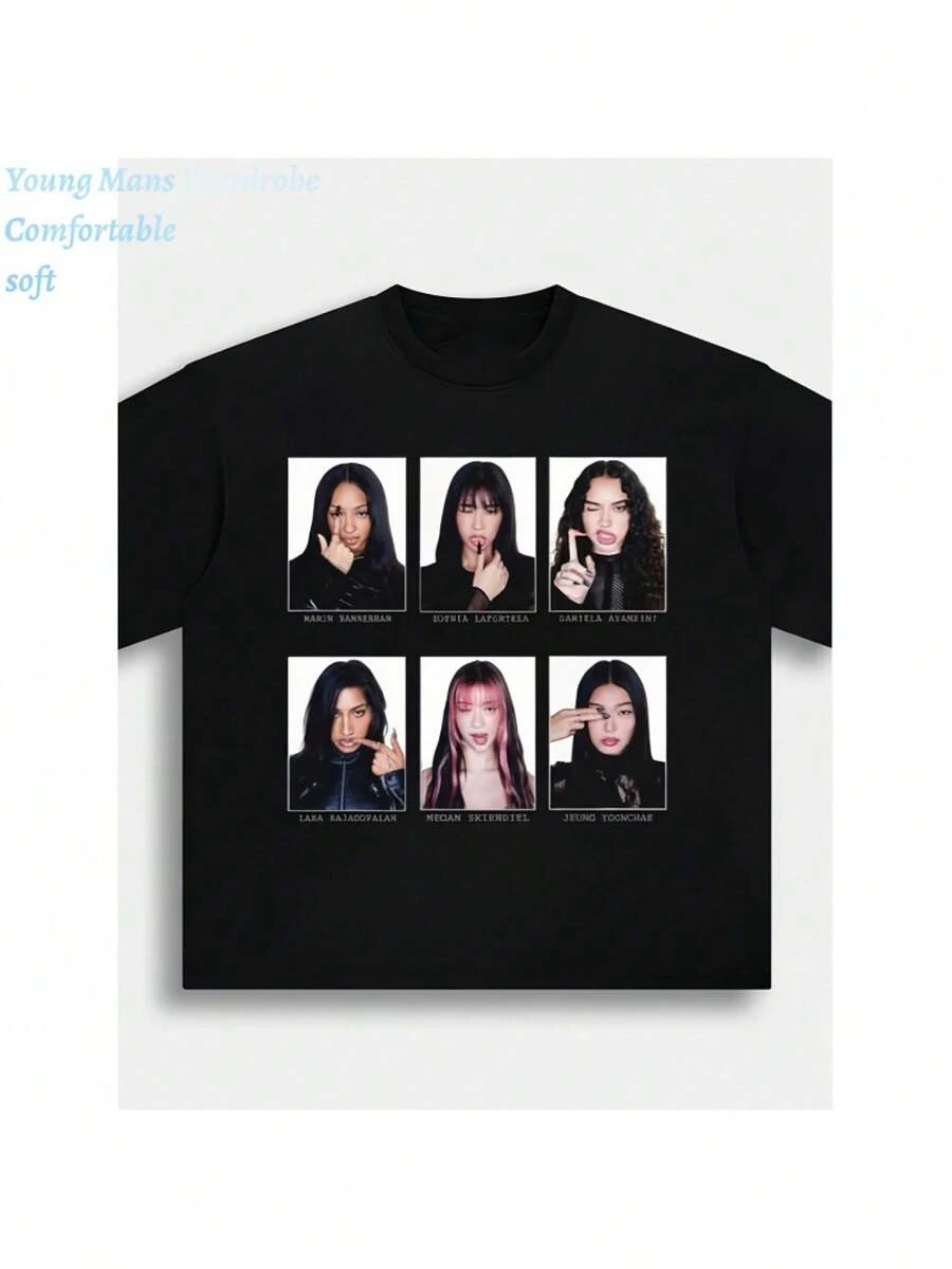 Camiseta estampada 100% moderna y casual, con cuello redondo suave y mangas cortas, modelo más reciente de 2026, camiseta distintiva con estampado de ojo de gato 2025 V4, camiseta con estampado K-pop de ojo de gato, camiseta con estampado de ojo de gato estilo caos hermoso y ropa diaria de estilo callejero con ojo de gato, adecuada para fiestas en casa y viajes. - Negro - Ver 1