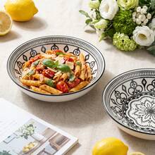 2 件套 8 英寸汤盘，亮面釉陶瓷汤碗套装，适用于微波炉、洗碗机和烤箱，复古曼陀罗花卉几何图案圆形汤盘，光滑边缘，易于清洁，用途广泛，可用于盛放意面、汤、沙拉、炖菜、早餐、下午茶、日常用餐，也可作为餐桌装饰，四季皆宜 - 彩色 - 查看 11