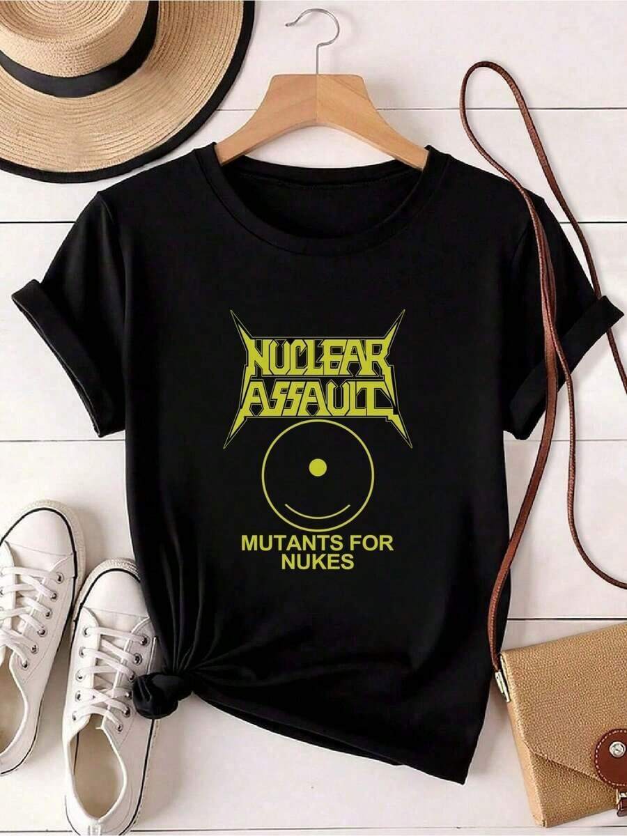 Women's T-Shirt With DTG/DTF Print - Nuclear Assault - Mutants For Nukes - Sizes S, M, L, XL, 2XL, 3XL, 4XL, 5XL, 6XL, 7XL - Oversized - 黑色 - 查看 1