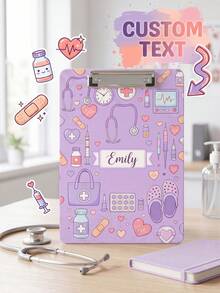 1pc Customized Name Nurse Clipboard, Personalized Medical Theme Clipboard, Purple Cute Medical Worker Supplies, Stethoscope Design, Pediatric Nurse Clipboard With Metal Clip, Nurse Appreciation Gift, Nurse Work Supplies, Back To School Nurse Clipboard,Back To School - Multicolor - View 2