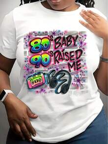 Women's Printed T-Shirt With Retro Neon Arcade Design - Casual Short Sleeve Crew Neck T-Shirt. With A Relaxed Fit For All Seasons, The Perfect Choice For Everyday Wear Or Your Holiday Outfits (Machine Washable). - 白色 - 查看 7