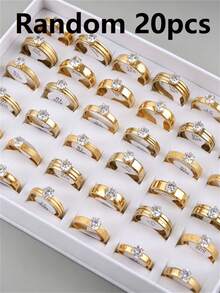 5/10/20/30 piezas Anillos de acero inoxidable con rhinestones de colores variados, elegantes y de moda, joyería de alta gama para compromiso y aniversario, adecuado para hombres y mujeres - anillo - Ver 16