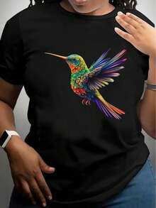 | Exquisite Design | Loose And Comfortable | Easy To Match | Women's Casual Short Sleeve T-Shirt, 1 Piece, 100% Thick Cotton - Comfortable Round Neck, Soft And Pretty Top - 黑色 - 查看 3