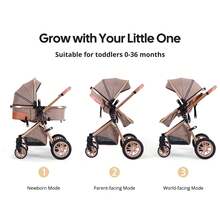 Cochildor High Landscape Baby Stroller, Portable Folding Bidirectional Shock-Absorbing Stroller That Can Sit And Lie Down - 卡其色 - 查看 6