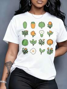 Camiseta de manga corta para mujer Arte Mexicano y camiseta blanca con estampado floral de plantas para ocio al aire libre y hogar, diseño inspirado en la naturaleza, ropa de calle unisex, moda, regalo para fiestas y vacaciones, camiseta de algodón para familia coordinada. - Negro - Ver 4