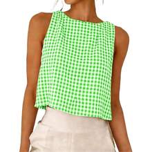 Ladies' Summer Fashionable Round Neck Sleeveless Top, Versatile Classic Double-Sided Checkered Shirt 2026 Top, Suitable For Daily Casual Wear - Màu xanh Bạc hà - Xem 12