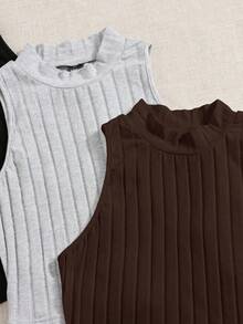 Top de tanque casual sólido de cuello redondo acanalado para el verano - Multicolor 4 - Ver 5