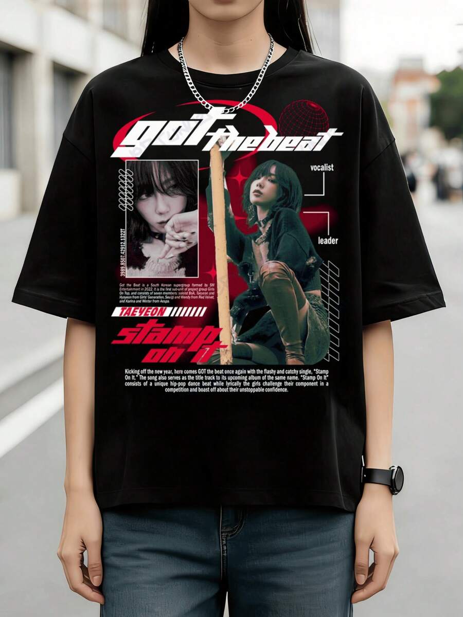 Taeyeon GOT The Beat T-Shirt,  Girlband Vintage Graphic Tee - Black - View 1