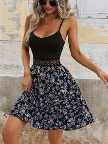 LUNE Vestido casual de mujer con estampado de color contrastante y sin mangas, para verano - Azul marino - Ver 6
