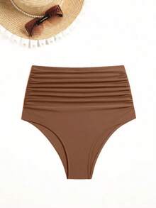 Swim Vcay Bragas bikini de cintura alta fruncido - Café integral - Ver 2