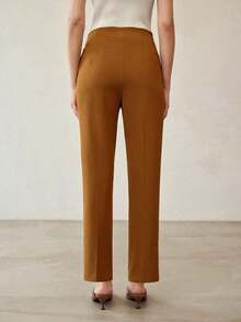 PREMIUM PANTALONES DE TRAJE AJUSTADOS CON COSTURA DELANTERA PARA MUJER - Marrón Mocha - Ver 3