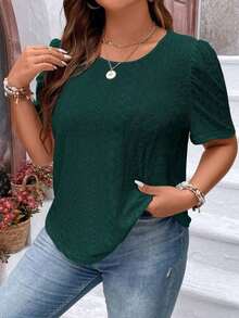 Camiseta con bordado con ojal de manga farol - Verde Oscuro - Ver 6