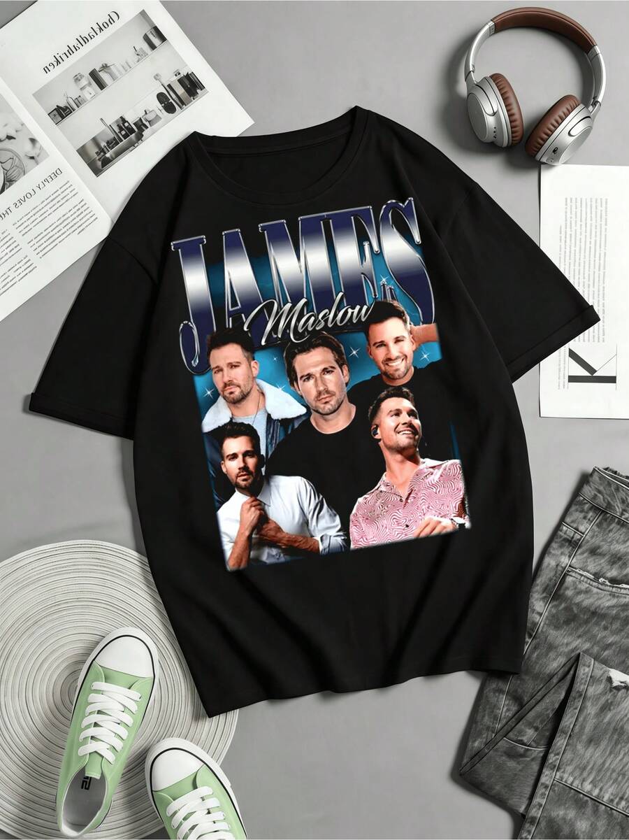 Retro James Maslow T-Shirt, BTR Band T-Shirt, Vintage 2000s Concert T-Shirt, Inspired By Kendall James And Carlos Logan - Black - View 1