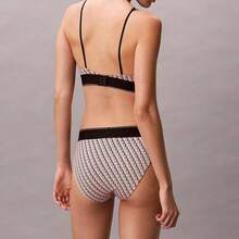 Calvin Klein Graphic Monogram Microfiber Stretch High Waist Bikini QF8705  Thongs For Women Underwear - Mini Stepping Logo Bright Peach - View 5