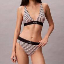 Calvin Klein Graphic Monogram Microfiber Stretch High Waist Bikini QF8705  Thongs For Women Underwear - Mini Stepping Logo Bright Peach - View 1