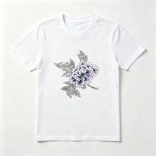 Flor Morada Playera de Algodón Blanca con Efecto Desgastado - Blanco - Ver 1