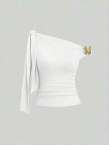de mujer con hombros oblicuos y lazo - Blanco - Ver 1