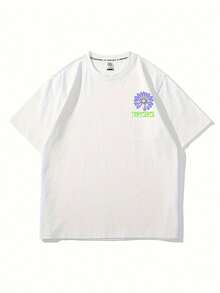 Camiseta de Algodón con Estampado de Margaritas para Hombre SANSYAS - Corte Holgado, Manga Corta, Cuello Redondo, Lavable a Máquina - Blanco - Ver 2