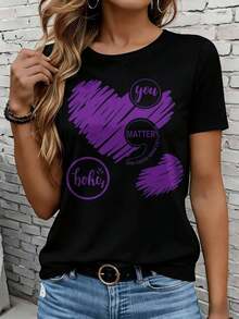 Camiseta de manga corta GraphicLadies para ocio, actividades al aire libre y hogar, 220g. Camiseta de mujer estilo boho con diseño gráfico morado, top casual. Camiseta para ocio, actividades al aire libre, vacaciones, fiestas y como regalo. - Negro - Ver 1