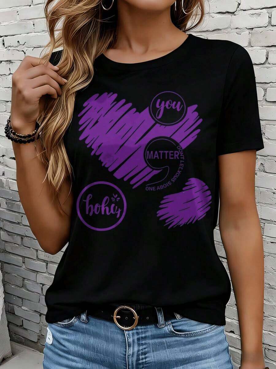 Camiseta de manga corta GraphicLadies para ocio, actividades al aire libre y hogar, 220g. Camiseta de mujer estilo boho con diseño gráfico morado, top casual. Camiseta para ocio, actividades al aire libre, vacaciones, fiestas y como regalo. - Negro - Ver 1