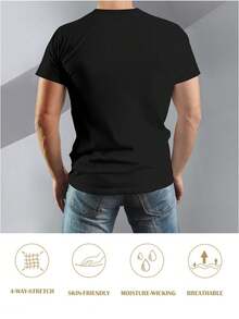 220G Youth Crew Neck Casual T-Shirt, One-Sided Print, Perfect For Family And Friends, American-Brazilian Heart Flag T-Shirt, Youth Style, Basic And Versatile. - 黑色 - 查看 3