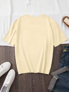 Women's Short-Sleeved T-Shirt, Casual, With Star Print, Round Neck, Youthful Style, Simple And Fashionable, Loose And Stylish, Versatile Style, The Perfect Gift For Birthdays Or Holidays. - 杏色 - 查看 2
