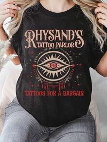 1 pieza de camiseta de mujer de la tienda de tatuajes Galen Anders - Camiseta con diseño de la serie de libros "Phil & Vera's Night Palace", con diseño de ojos, inspirada en ACOTAR, top casual de manga corta con cuello redondo, regalo para fans y amantes de los libros (rojo), ropa de fans, mercancía de fans, 180g 100% algodón. - Negro - Ver 5