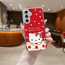 三丽鸥 Hello Kitty 复古红色波点手机壳，印有励志语录和偷看的 Kitty 图案，磁吸透明设计，适用于三星 S26 Ultra/S26 Edge/S26 Plus/S26/S25 Ultra/S25 Plus/S25/S25 Edge/S24 Ultra/S24 Plus/S24/S24 FE/S23 FE/S23 Ultra/S23 Plus/S23/S22 Ultra/S22 Plus/S22/A07/A06/A15/A16/A17/A25/A26/A35/A36/A37/A54/A55/A56/A57 女友 - 無色 - 查看 2