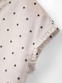Blusa de mujer con cuello redondo, sin mangas, abotonada, con volantes y estampado de lunares vintage francés, versátil para ir al trabajo, tomar el té por la tarde o uso diario - Multicolor - Ver 3