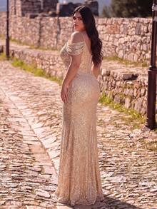 Đầm dạ hội hở vai xẻ đùi sequin - Màu be - Xem 2