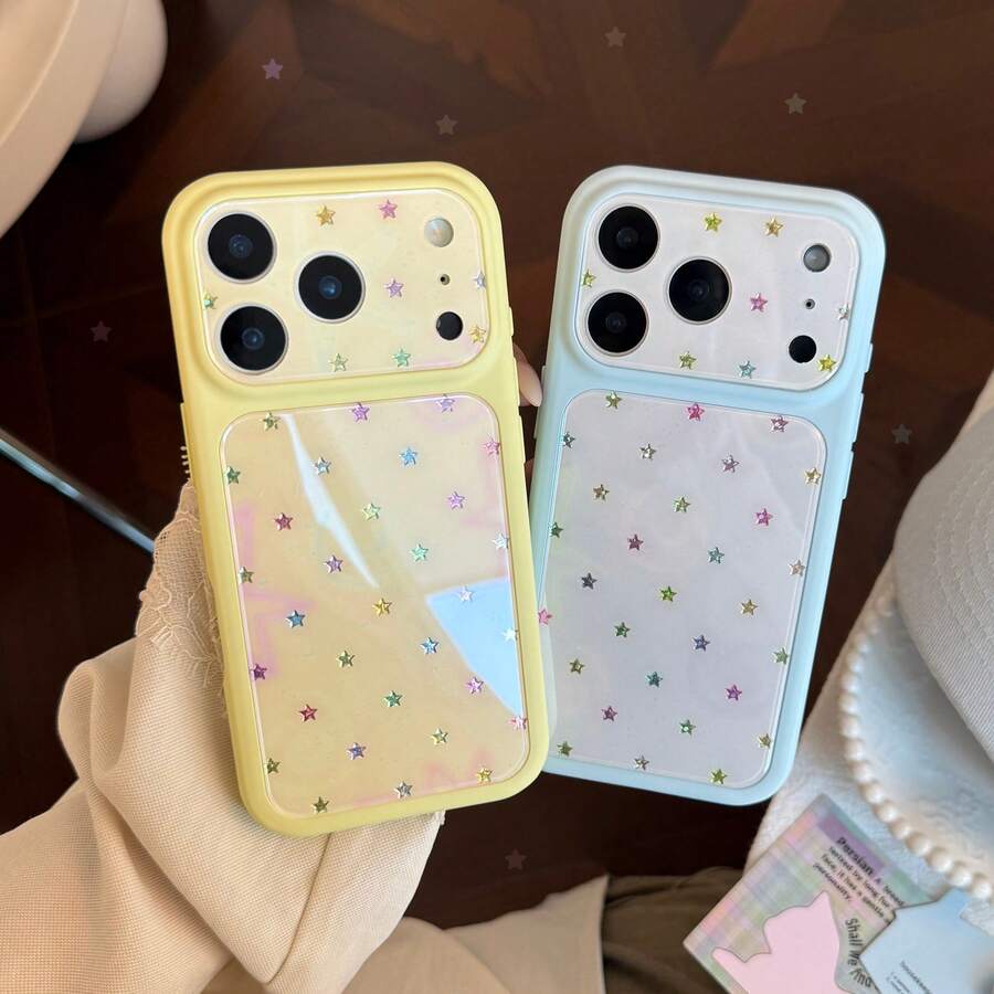 Funda de teléfono estilo graffiti con estrellas coloridas de GUCADI compatible con Apple 17, 17 Pro Max, 13 chapado en oro, 15 de cobertura completa, 16 creativo coreano, única, creativa, geométrica, minimalista, fresca y sencilla, de nicho, estilo de lujo ligero, estilo Ins