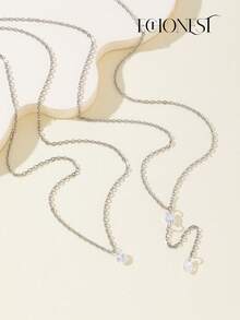 1 pieza Collar de acero inoxidable plateado con circonita, de varios niveles, de estilos versátiles, accesorio de collar minimalista y elegante para fiestas y vacaciones - Plateado - Ver 5