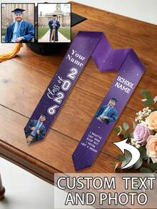 Personalized Galaxy Graduation Sash With 2 Custom Photos & Custom Text, Starry Sparkle Graduation For Class Of 2026, Printed Graduation Shawl With Your Memories & Inspirational Quote For Ceremony - Multicolor - View 11