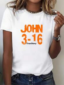 Camiseta de Mujer "Historia Real" de John 3-16 - Regalo Perfecto para Navidad, Oficina, Familia y Actividades de Team Building - Diseño Naranja, Camiseta de Patrón Cómodo - Blanco - Ver 7
