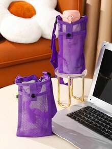 9 Colors Available, This Outdoor Portable Mesh Water Bottle Phone Crossbody Bag Is Made Of Breathable And Durable Nylon Mesh Fabric, With Adjustable Shoulder Strap And Snap Closure Design, Can Securely Hold Phone. Suitable For 500-750ml Water Bottles. - Multicolor - View 8