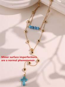 1 Two-Piece Set Of Double-Layer Y-Shaped Necklaces With Colorful Natural Stones In A Bohemian Style, A Versatile Accessory For Everyday Wear And Beach Vacations, With Color Combinations - Multicolor 3 - View 3
