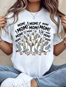 "Mommy Mommy Mommy Duck" Family T-Shirt - Funny Mother's Day Gift For Women, Casual T-Shirt With Cute Animal Print For Summer, 220g - Unisex Urban Vintage Style, 100% Pure Cotton Short Sleeve T-Shirt. - 白色 - 查看 7