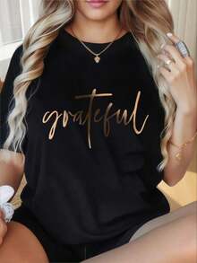 Nueva Colección 2026: Camiseta de Algodón para Mujer con Cuello Redondo y Mangas Cortas, Estampado Divertido. Camiseta Negra con Estampado en Lámina Dorada, Estilo Casual y Holgado para Mujer. Camiseta Suave y Cómoda con Cuello Redondo para Uso Diario. Adecuada para el Día de San Valentín, Fiestas de Navidad, Actividades Deportivas, Fiestas de Fin de Año, Salidas, Deportes y Otros Regalos Festivos. - Blanco - Ver 6