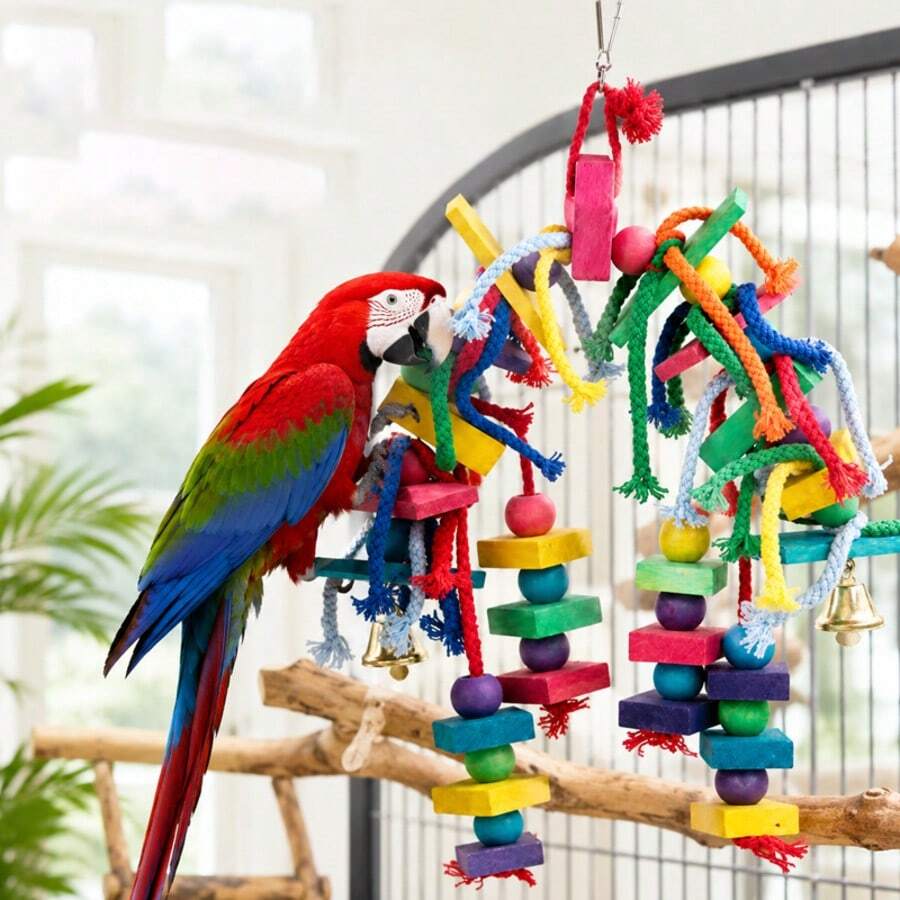 (Accessories Color Randomly Shipped) 1pc Parrot Colorful Wooden Block Chewing Toy Parrot Bird Toy - Multicolor - View 1