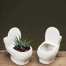 White Resin Green Plant Small Flower Pot, Creative Toilet-Shaped Garden Planter For Succulents - Multicolor - View 2