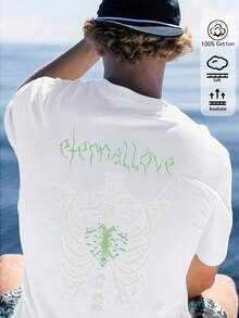 T-shirt ample à manches courtes pour homme, coupe oversize, en coton blanc 100 % naturel, style streetwear décontracté idéal pour l'été. - Blanc - Voir 3