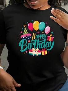 New 2026 Collection: Women's Cotton T-Shirt, Sports T-Shirt With Cheerful And Lively Birthday Motifs And Fashion Elements, Round Neck, Short Sleeve, For Gift. - 黑色 - 查看 12